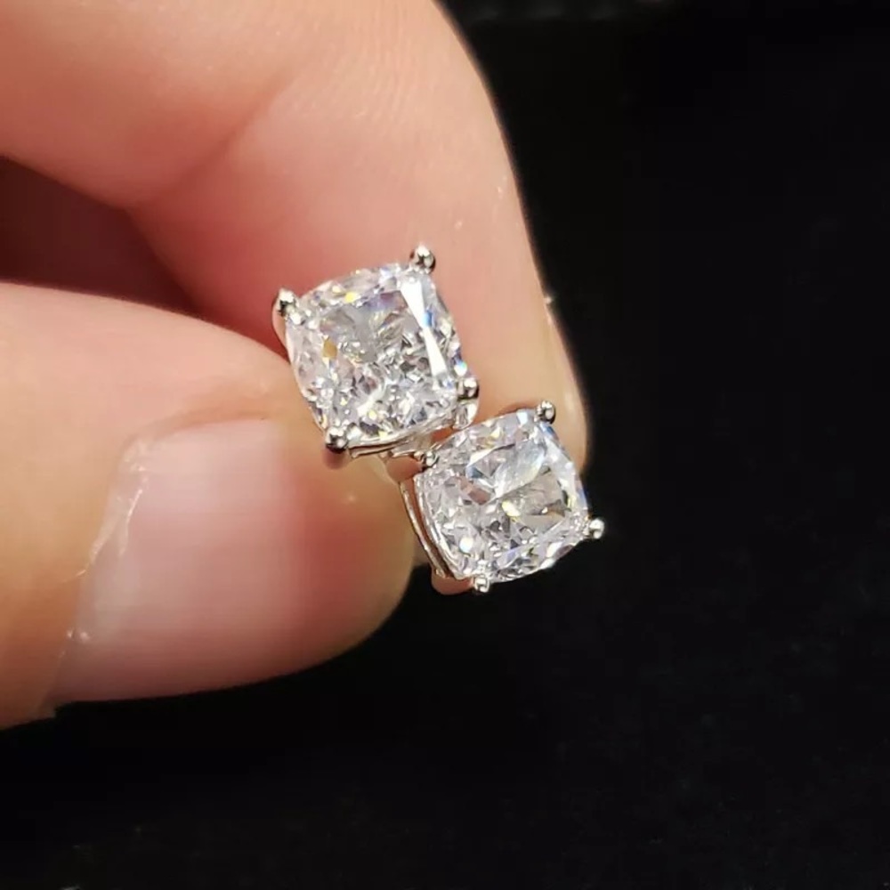 ~6mm ~1.25Ct CUSHION Cut VVS Square Stone Prong Setting 925 EarRings